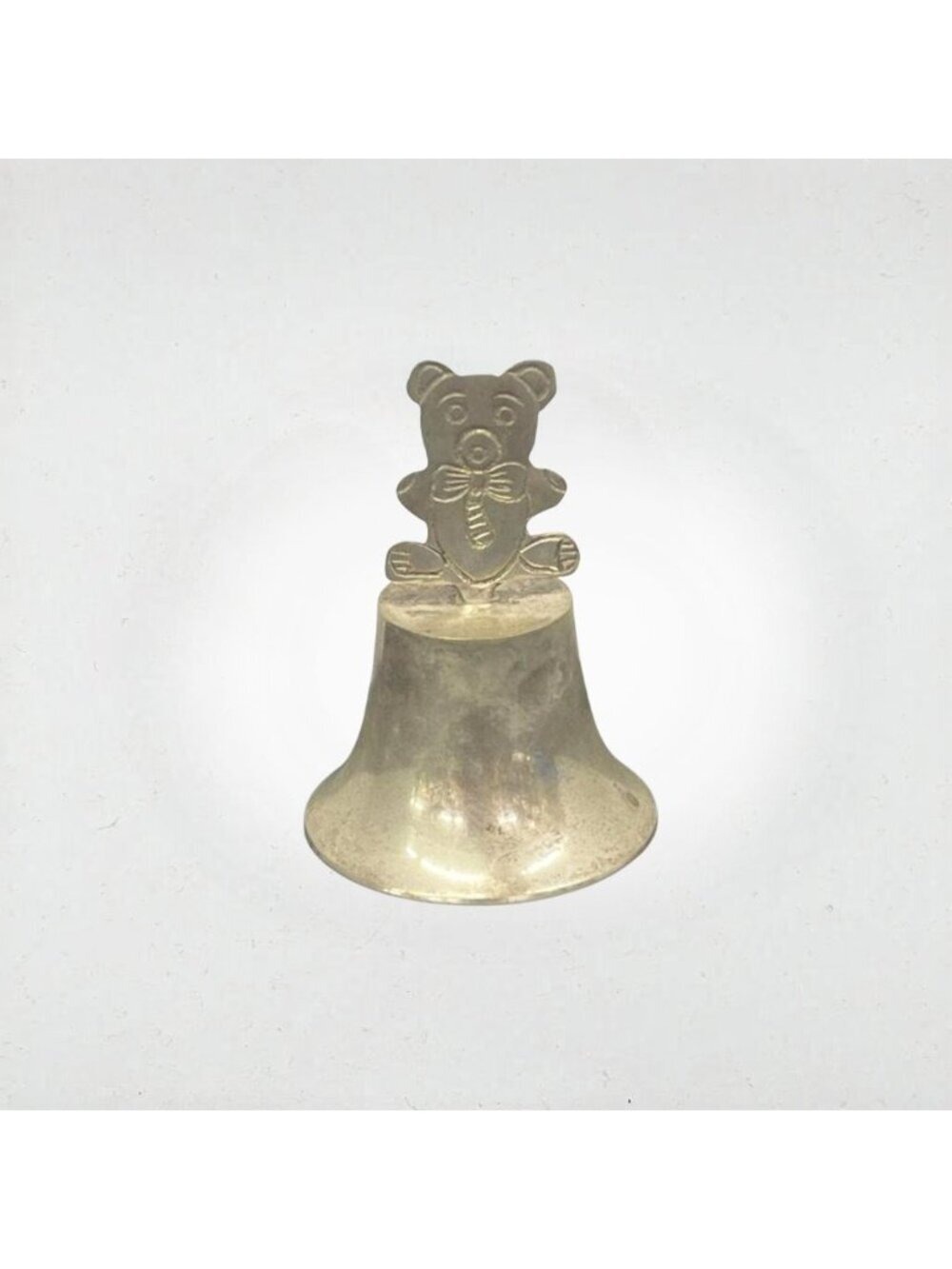 Vintage Ornate Teddy Bear Metal Bell Silverplate